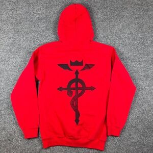 VTG Fullmetal Alchemist Hoodie Mens S Red Full Zip FMA Anime Manga Y2K